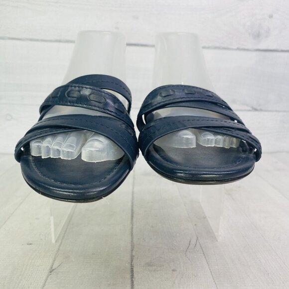 Coach Woman ARIANA Blue Leather Open Toe Low Block Heel Slide Sandals Sz 8.5 B - Picture 4 of 16